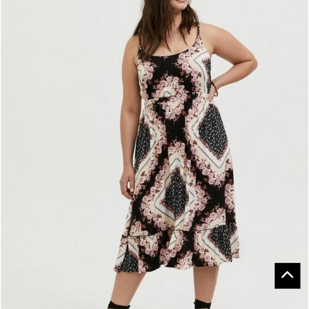 Torrid Size 3 (22/24W) Pink & Black Scarf Challis Shirred Hem Midi Dress NWT